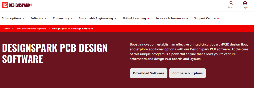 DesignSpark PCB webpage Screenshot