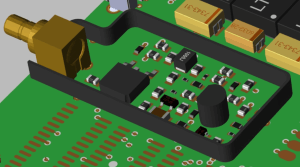 An analog area of the board protected with a shield